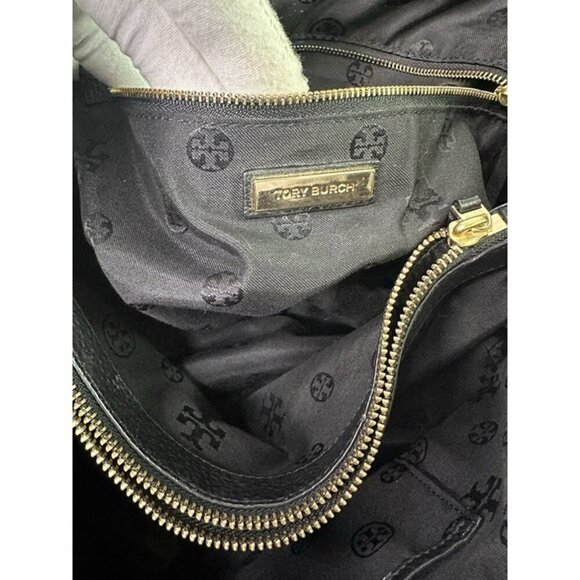 TORY BURCH Carter Black Pebbled Leather Large Tote w/ gold chain - Picture 11 of 12